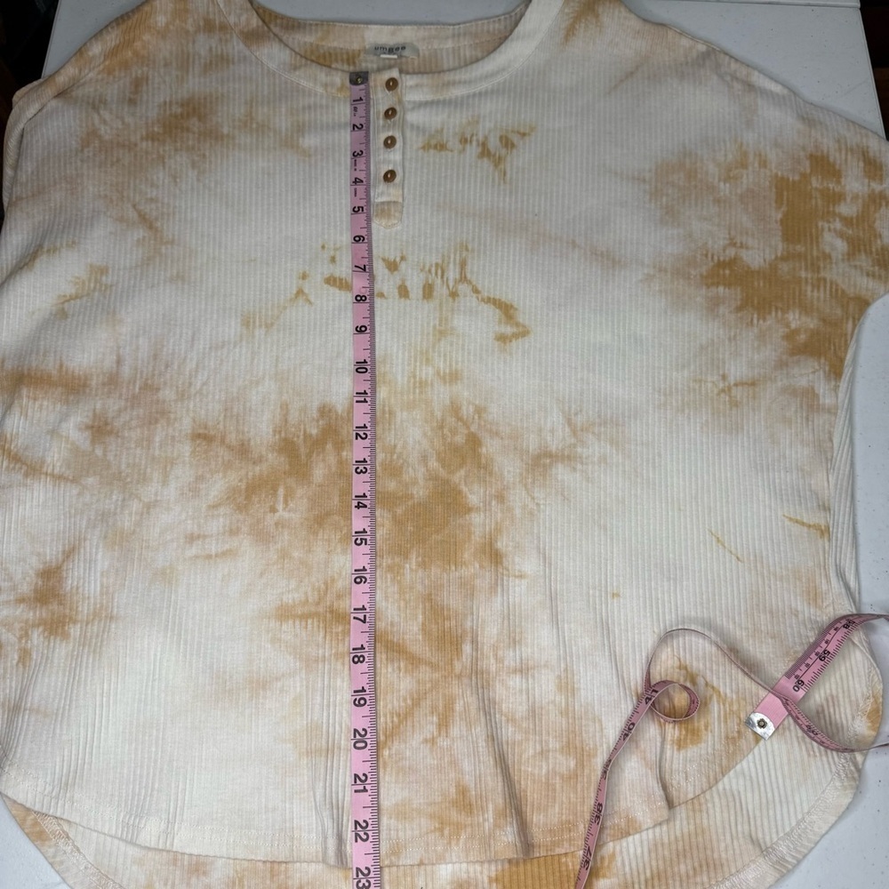 Umgee Gold Mix Tie Dye Long Dolman Sleeve Top Ribbed Henley Women’s Size Large - Picture 5 of 9